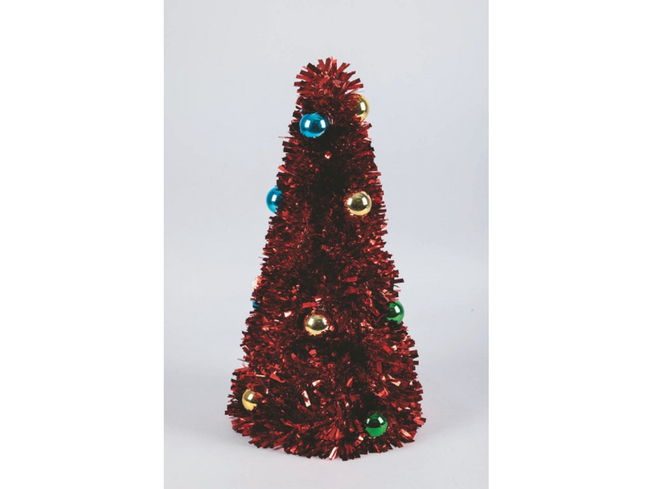 Alberello conico 20x50cm in pvc rosso metallizzato decoro sfere colorate