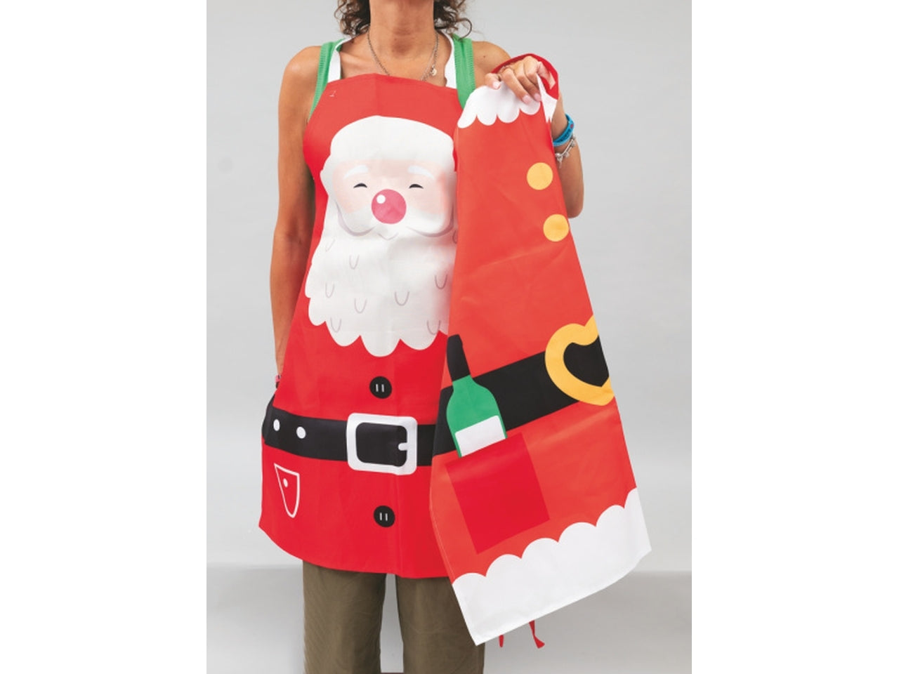 Grembiule in poliestere 90cm maxi decoro babbo natale in 2 modelli