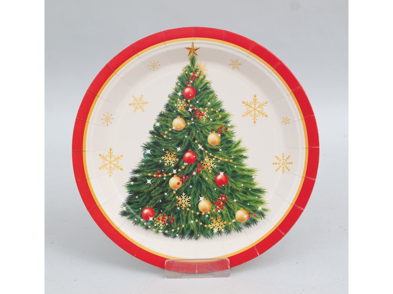 Piatti di carta 18cm bianchi decoro albero di natale verde set da 6 piatti