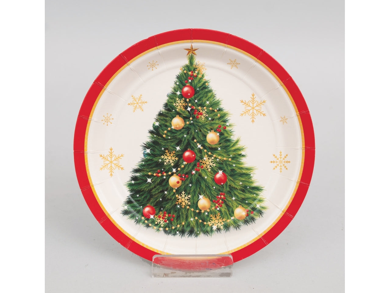 Piatti di carta 23cm bianchi decoro albero di natale verde set da 6 piatti