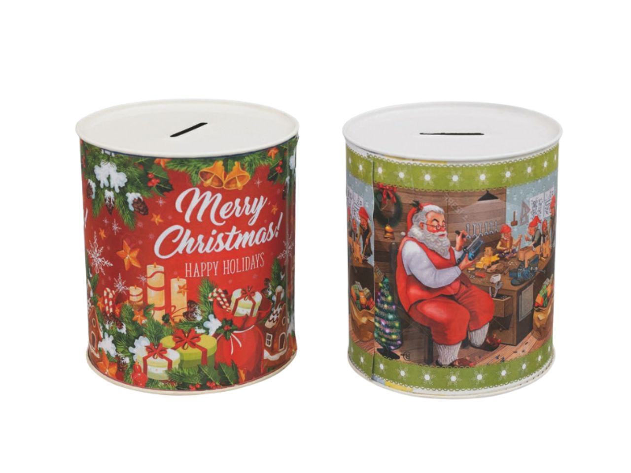 Salvadanaio in latta con decoro natalizio 11xh.13cm assortiti