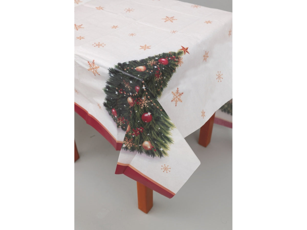 Tovaglia natalizia in pvc 180x110cm bianca decoro albero di natale verde