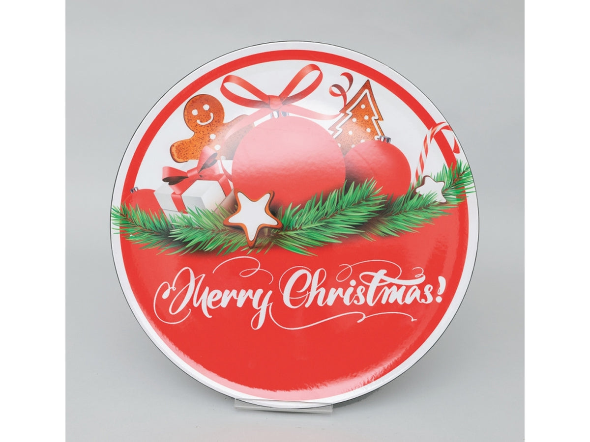 Vassoio 40cm plastica tondo rosso decoro omino pan di zenzero e sfere