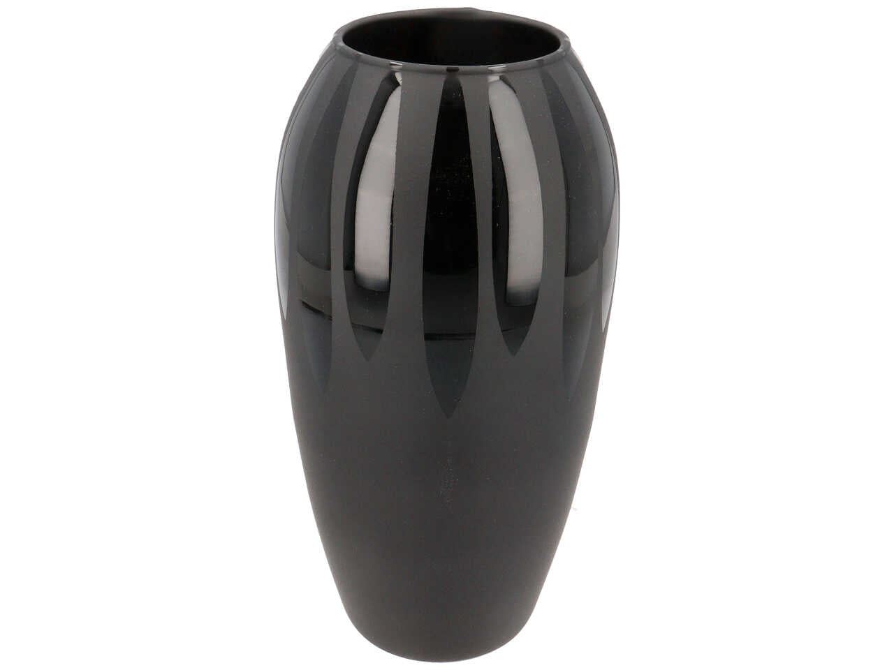 Vaso decorativo moderno in vetro opaco nero forma cilindrica con decori lucidi, Fidelis Kobe h.26 cm - Franco