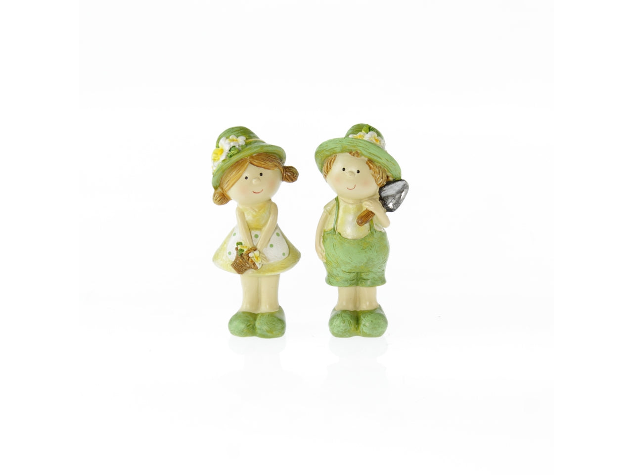Statua bambino/a in poliresina country verde/giallo due varianti 5x4x11 cm - Goldbach