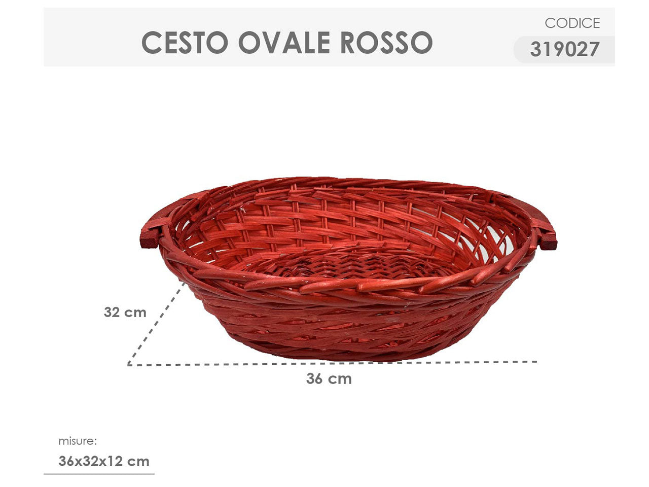 Cesto ovale colore rosso misura 36x32x12cm