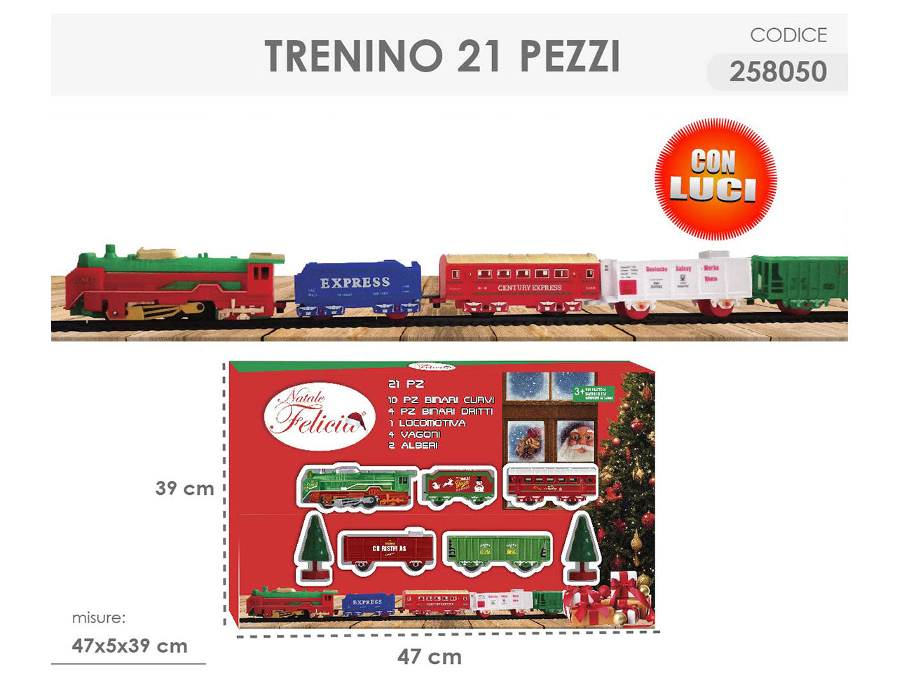 Trenino con luci 47x5x39cm