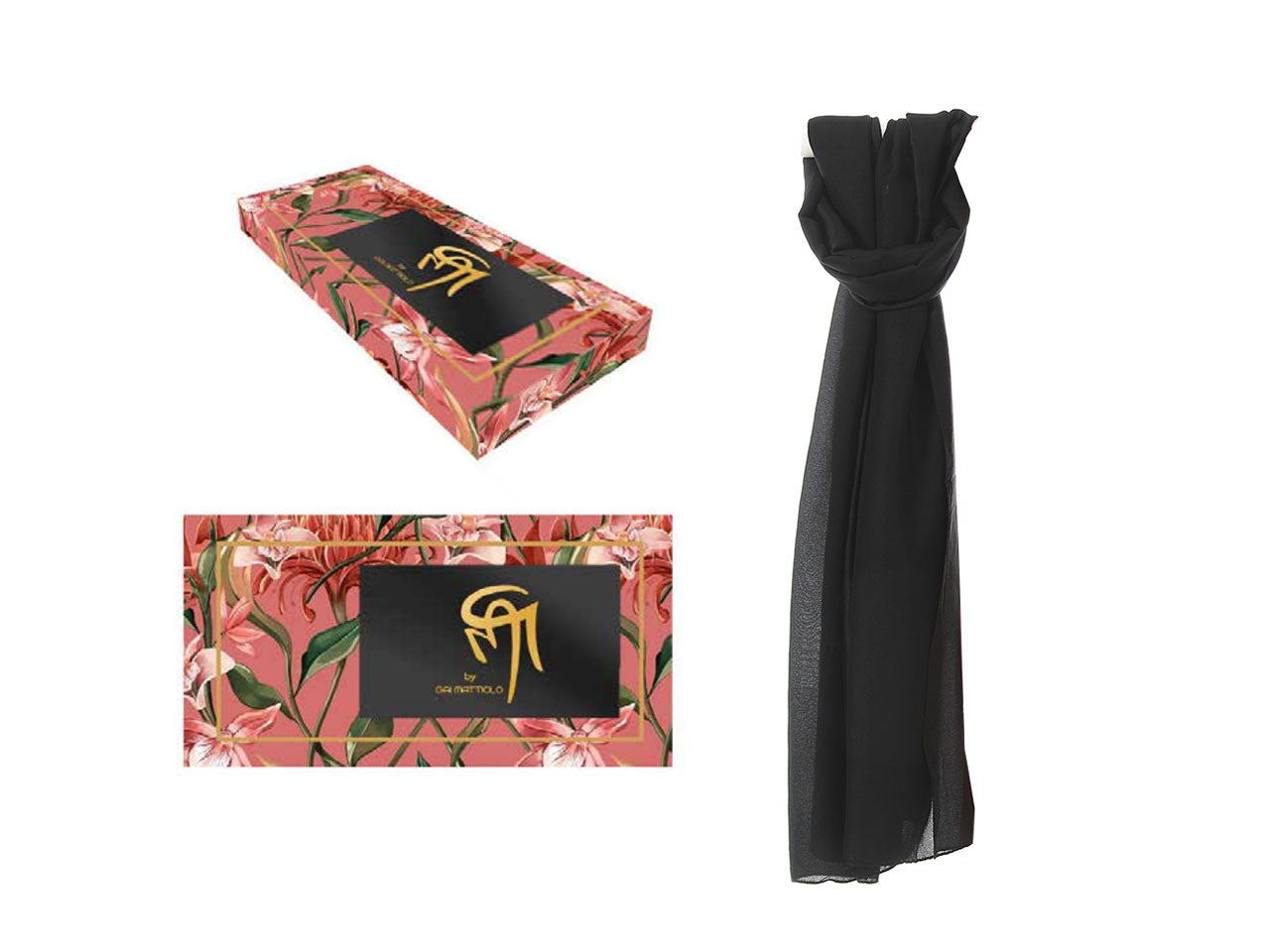 Foulard gai mattiolo 100% seta colore nero con box misura 180x90cm$