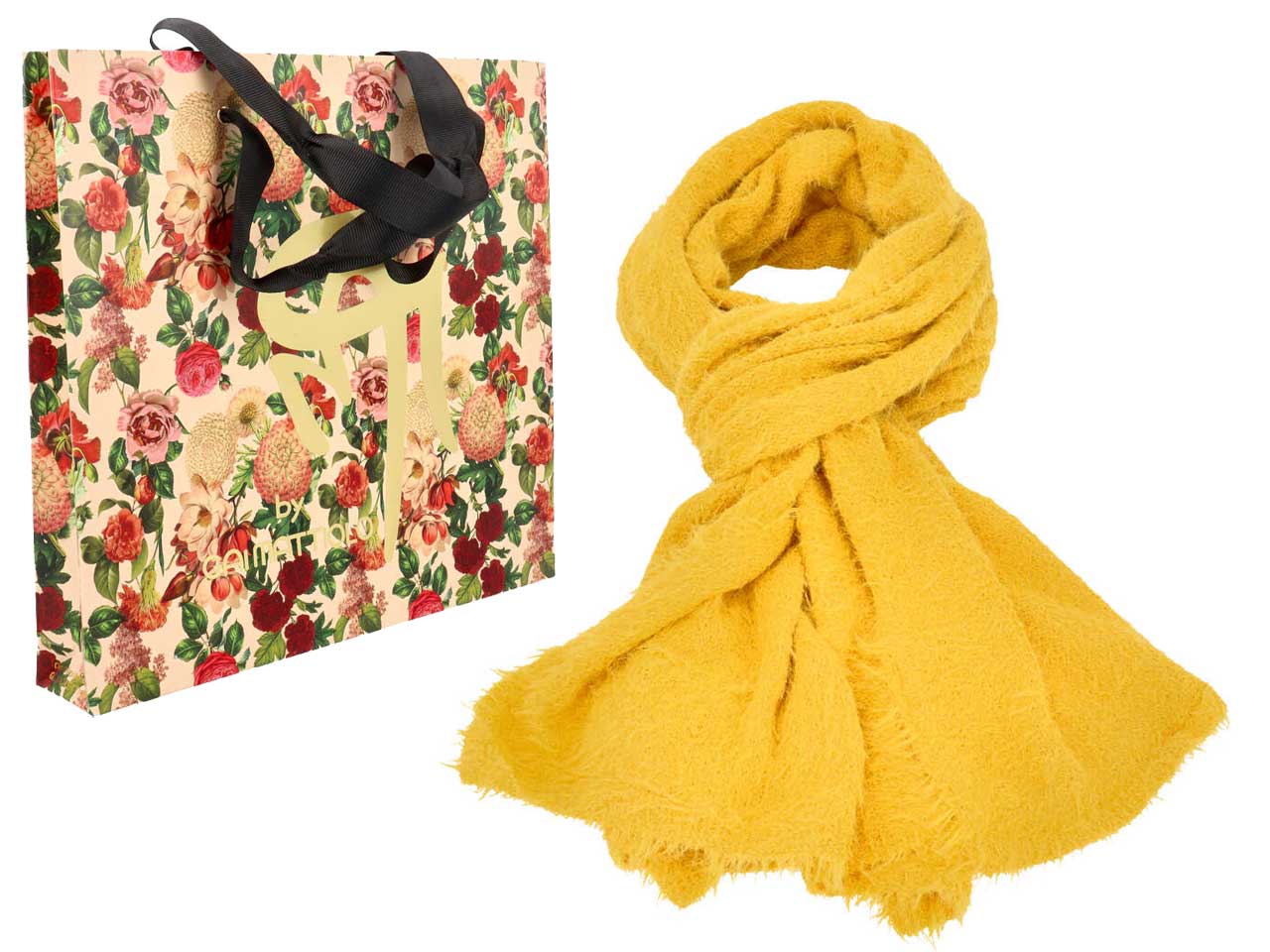 Sciarpa gai mattiolo 100% poliestere colore giallo con box misura 190x50cm$