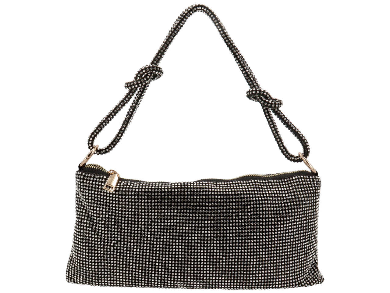 Pochette da sera in tessuto con zirconi e tracolla - disponibili in vari colori