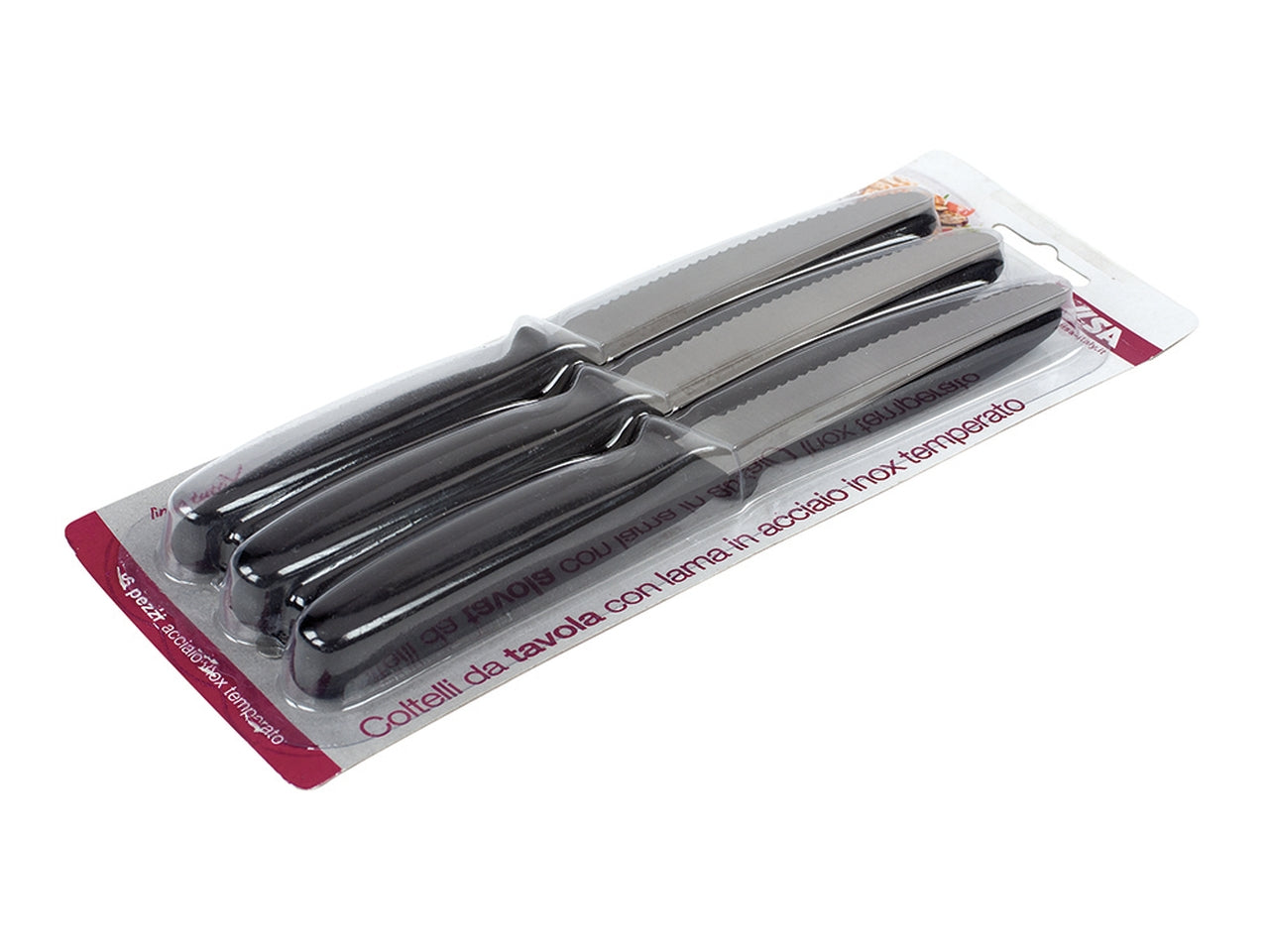 Blister di 6 coltelli da tavola linea tuttixuno con lama in acciaio inox temperato e manico in polipropilene