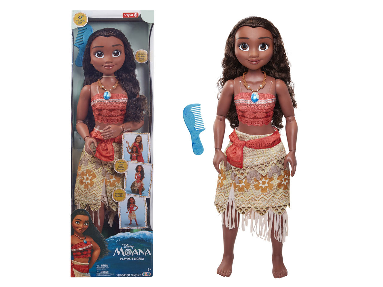 Disney princess bambola playdate 80cm vaiana articolata con accessori