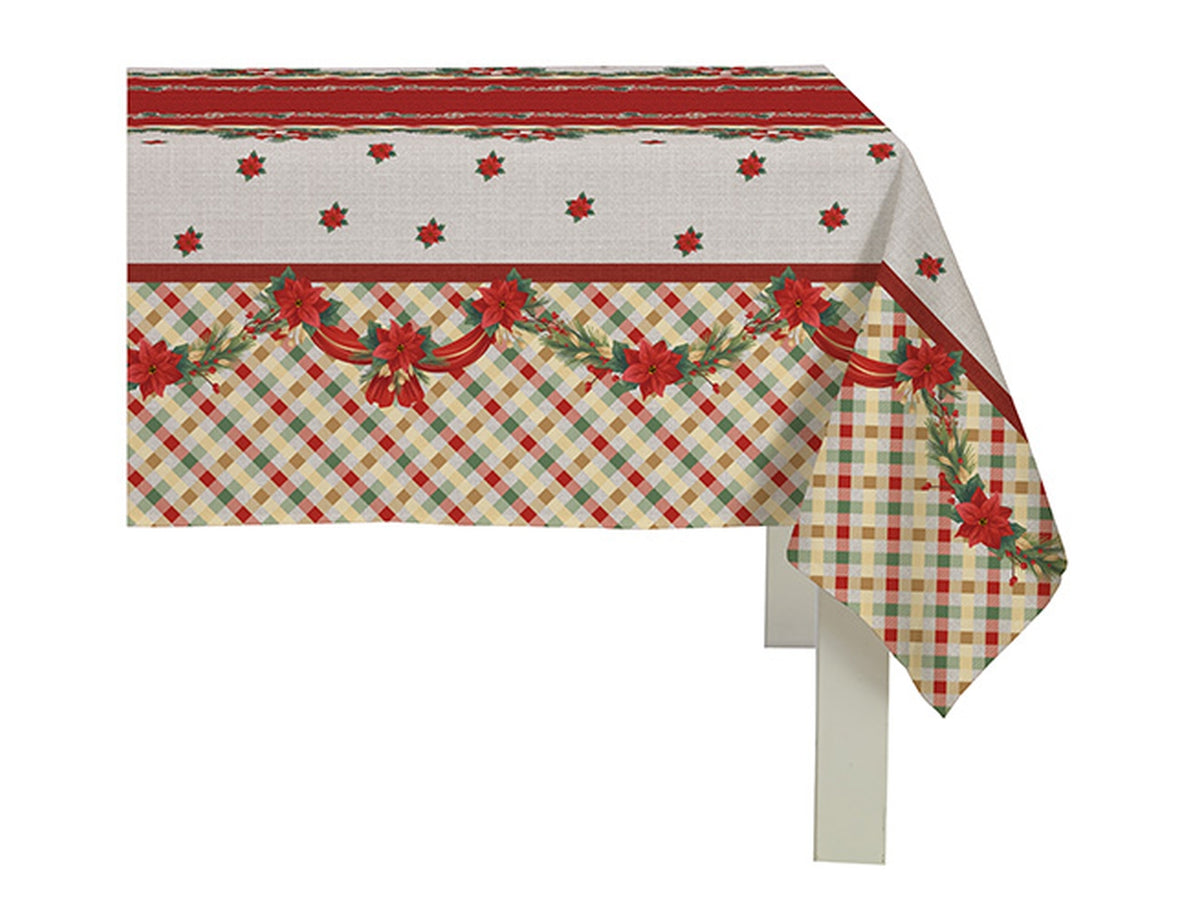 Tovaglia stampata raso idrorepellente 150x300cm stelle natale