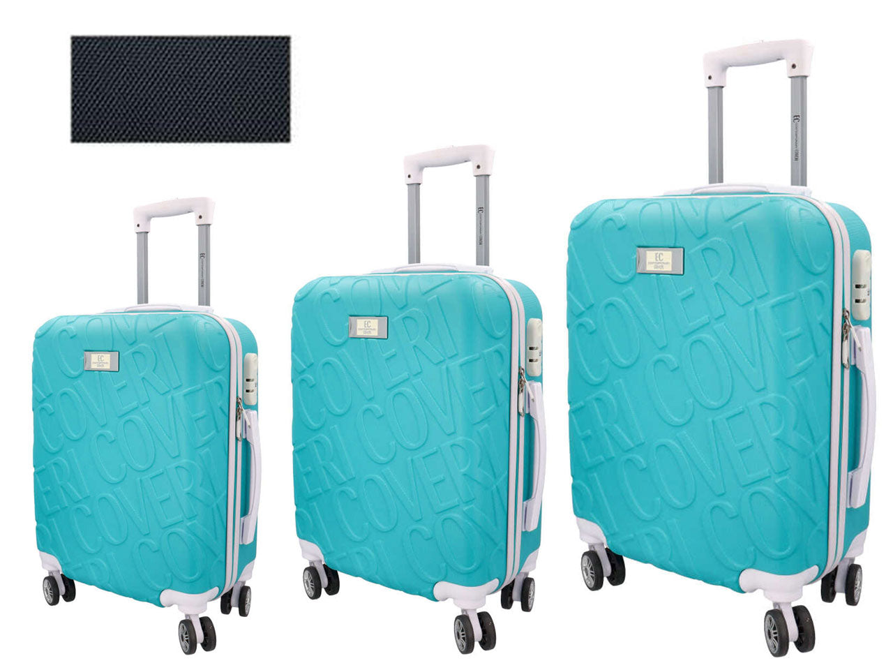 Set trolley turchese e nero 4 ruote, set da 3 pezzi, 45x35x75 cm, 40x29x65 cm, 35x24x56 cm - Enrico Coveri