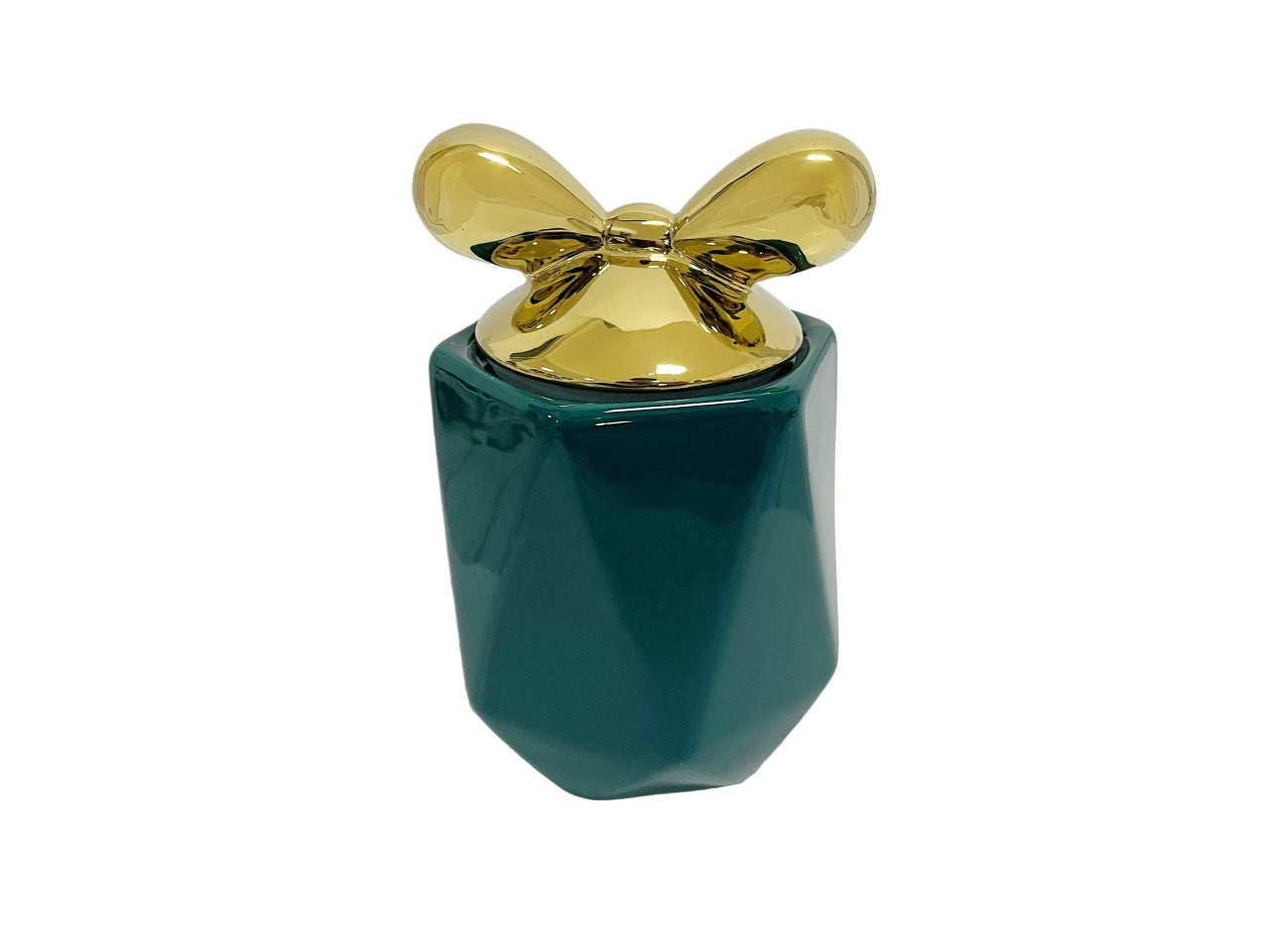 Barattolo decorativo in porcellana verde ottanio con tappo fiocco oro da 1100 ml - Casa Milano