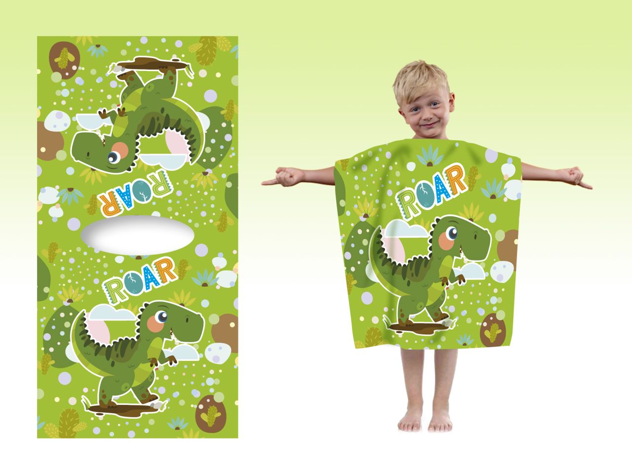 Dinosauro poncho in microfibra misura 50x100cm