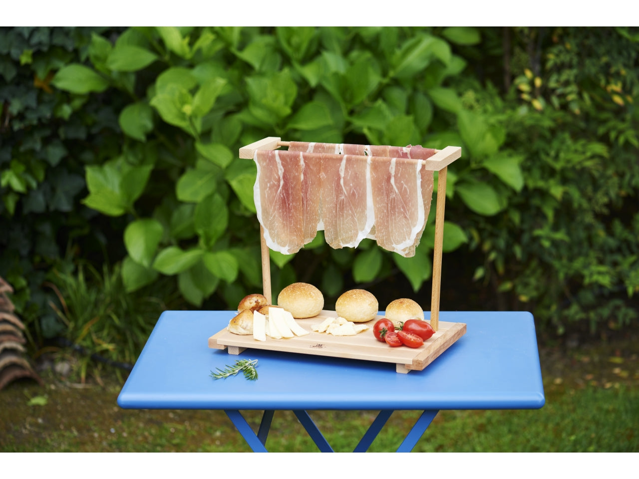 Tagliere con supporto in legno di faggio per affettati stile country 40x22,5x31 cm - Mottinox
