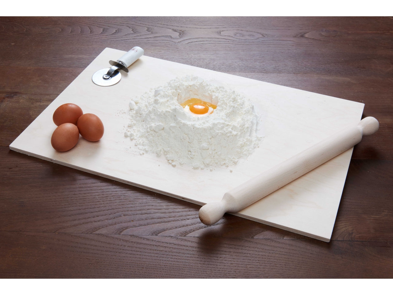 Spianatoia e mattarello in pioppo e faggio naturale 57x37x0,9 cm, mattarello 30 cm, made in Italy - Mottinox