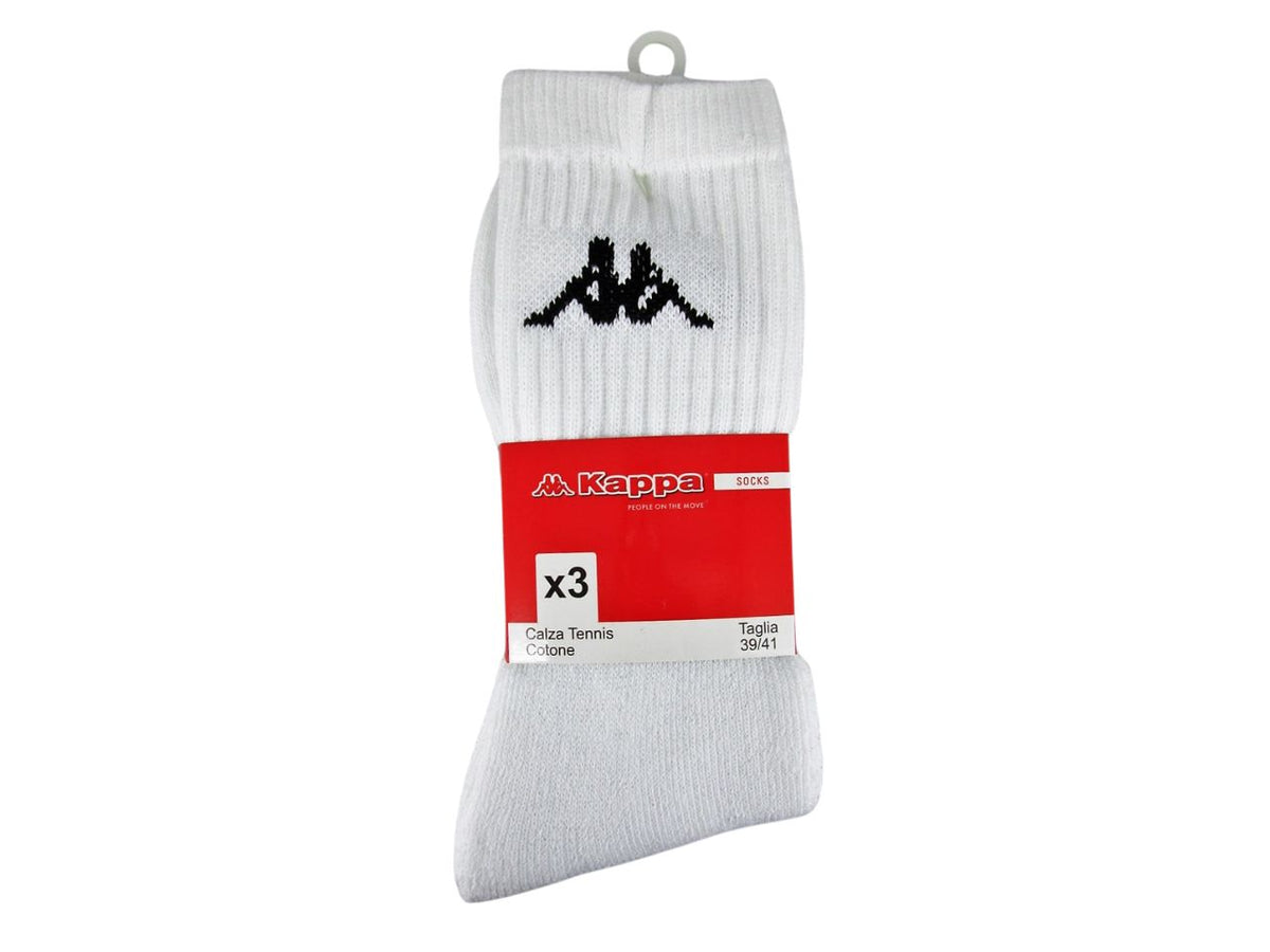 Calze da tennis Kappa adulto in cotone e poliestere bianco 3 pezzi taglia 45/47