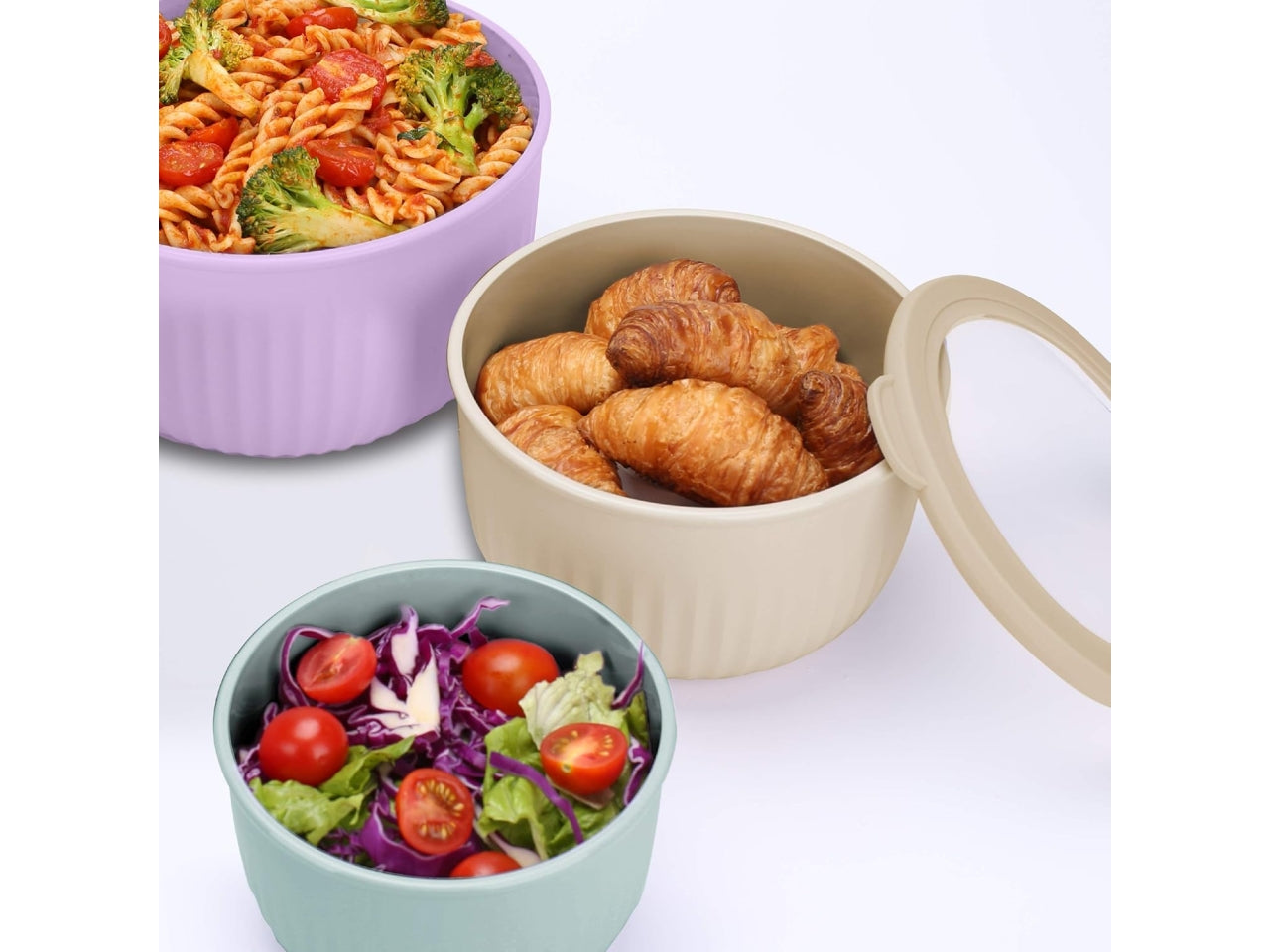 Set 3 Ciotole con chiusura ermetica per frigo microonde, Colori assortiti - Pedrini