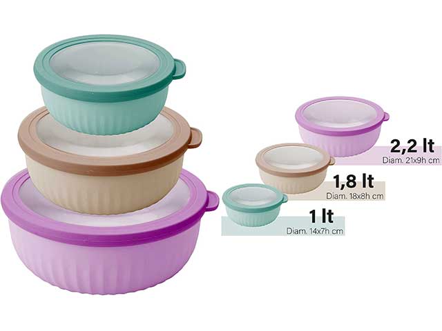 Ciotola 3 pezzi c/chiusura ermetica bassa 04gd207