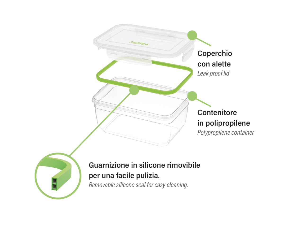 Contenitore quadrato in plastica da 1500ml con coperchio