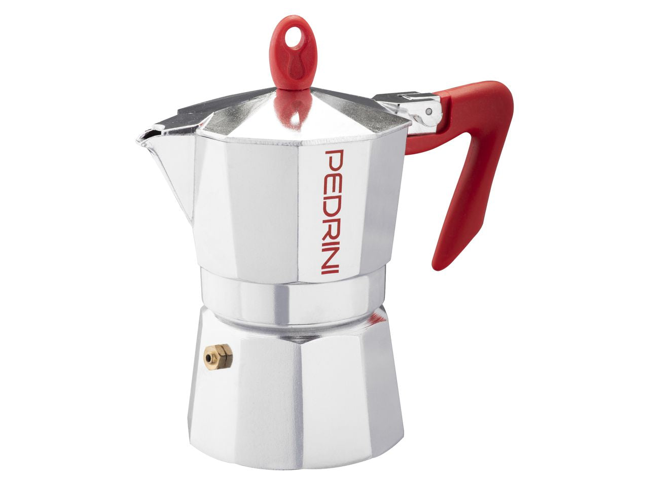Caffettiera per 4 tazze in alluminio brillantato con manico rosso con fascia