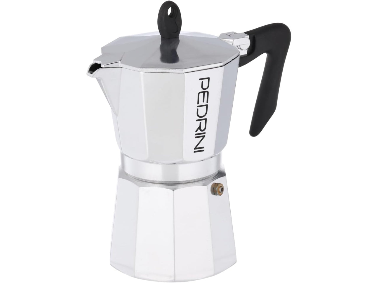 Caffettiera per 1/2 tazze in alluminio brillantato con manico nero in box