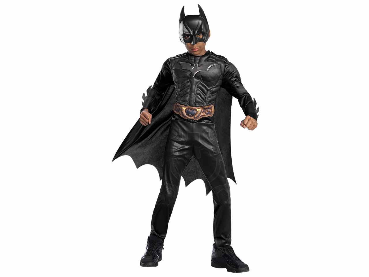 Costume Batman black, comprende tuta, copristivali, mantello, cintura e maschera taglia L 8-10anni