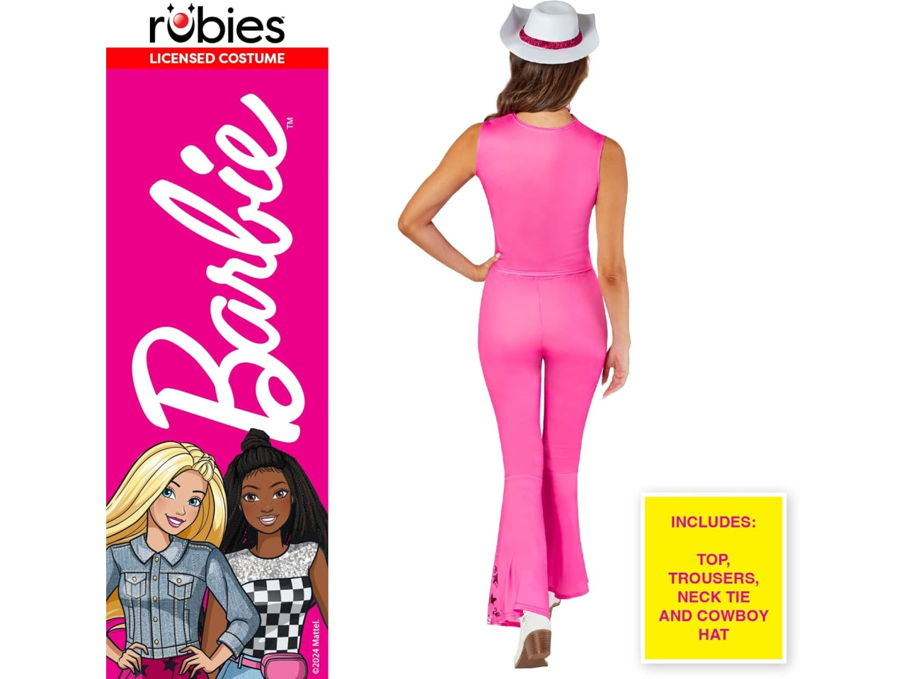 Costume adulto Barbie cowgirl, composto da top, pantaloni, cappello e foular taglia M