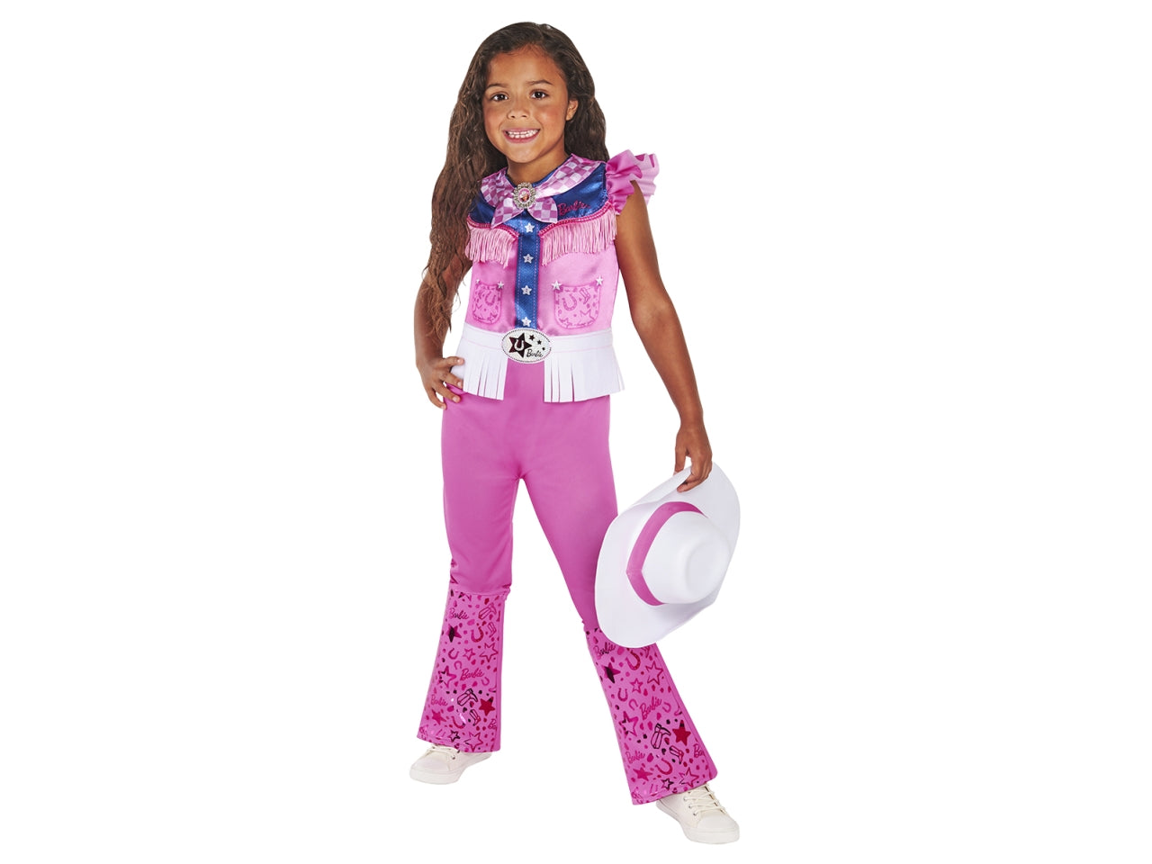 Costume Barbie cowgirl, composto da tuta stampata cappello e cravatta taglia XXS 3-4anni