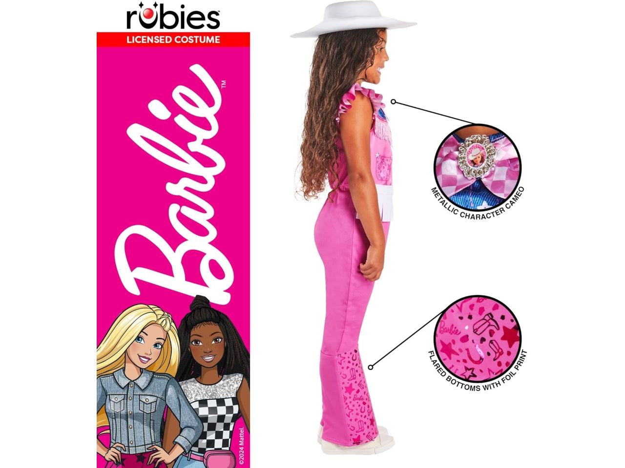 Costume Barbie cowgirl, composto da tuta stampata cappello e cravatta taglia M 9-10anni