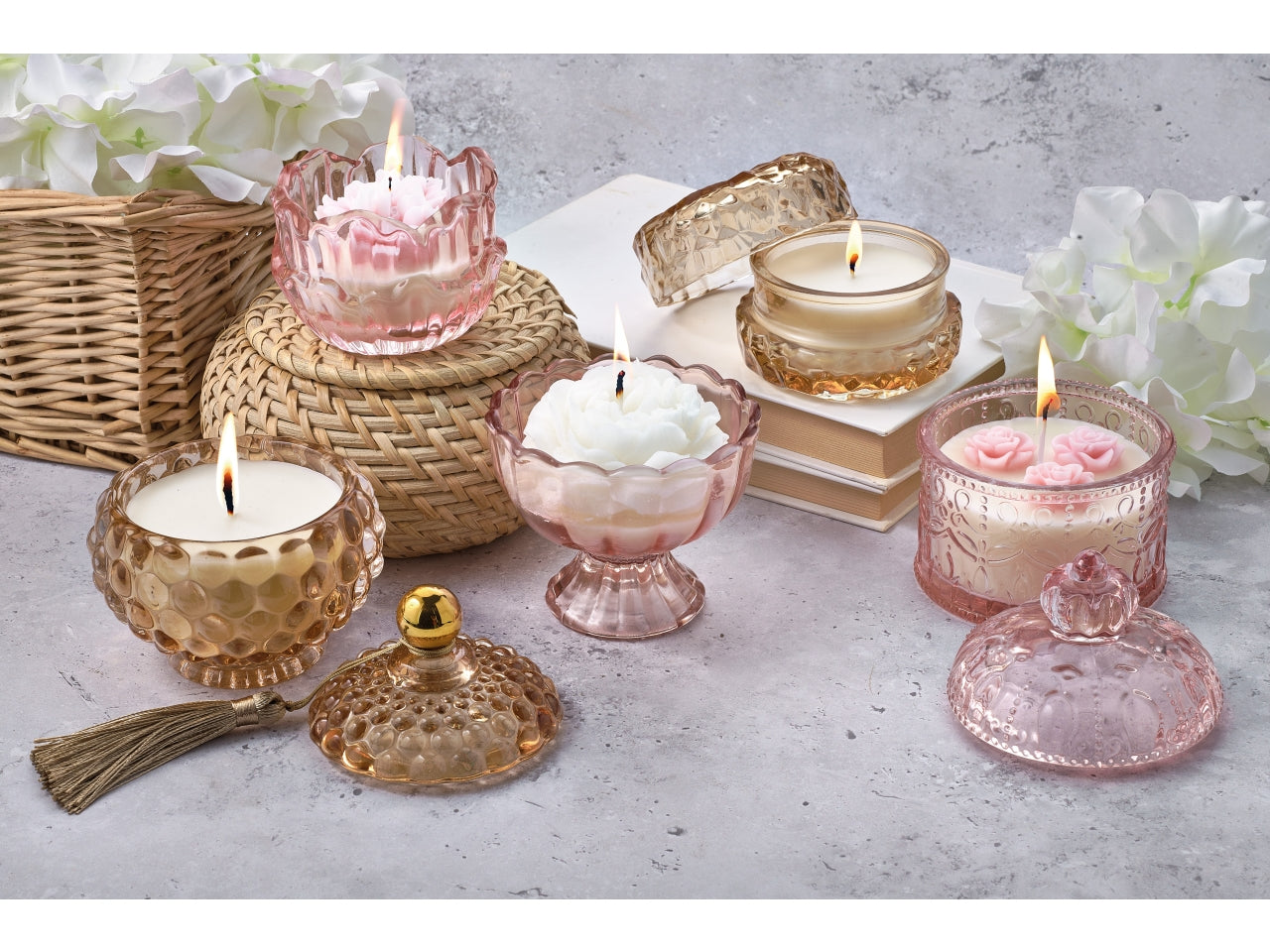 Candela a forma di fiore rosa in vetro 8x6 cm