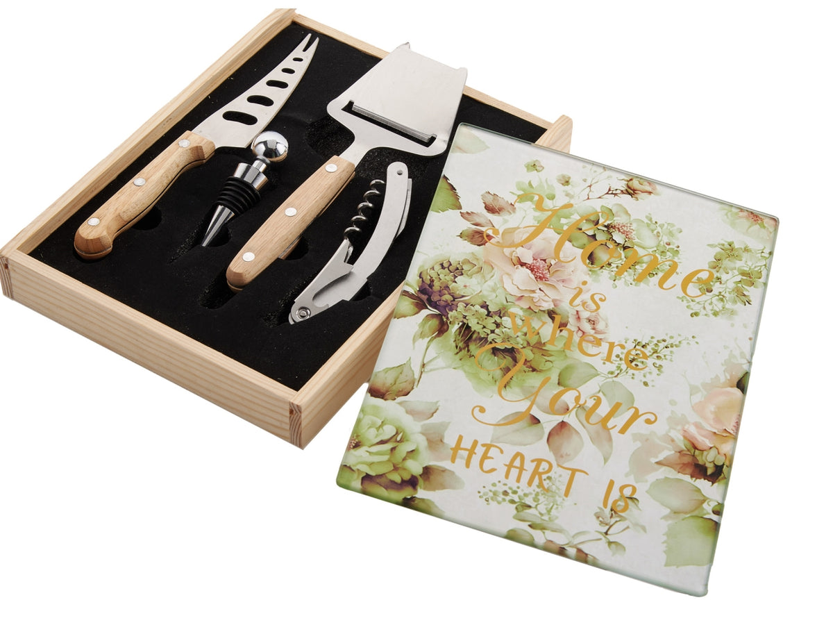 Ortensie set vino e formaggio 25x18,5x3 cm