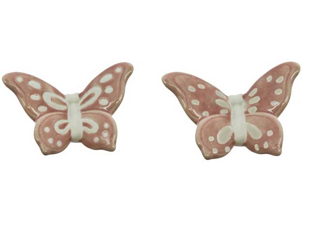 Farfalla rosa in porcellana con decoro bianco, 2 assortimenti