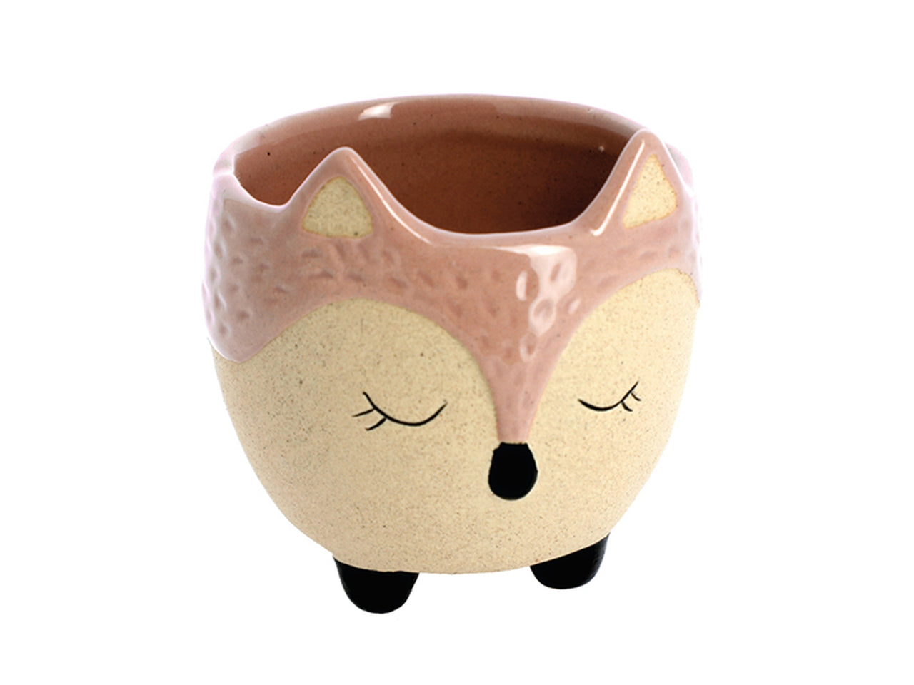 Vasetto volpe rosa portapianta in ceramica misura 7x6cm