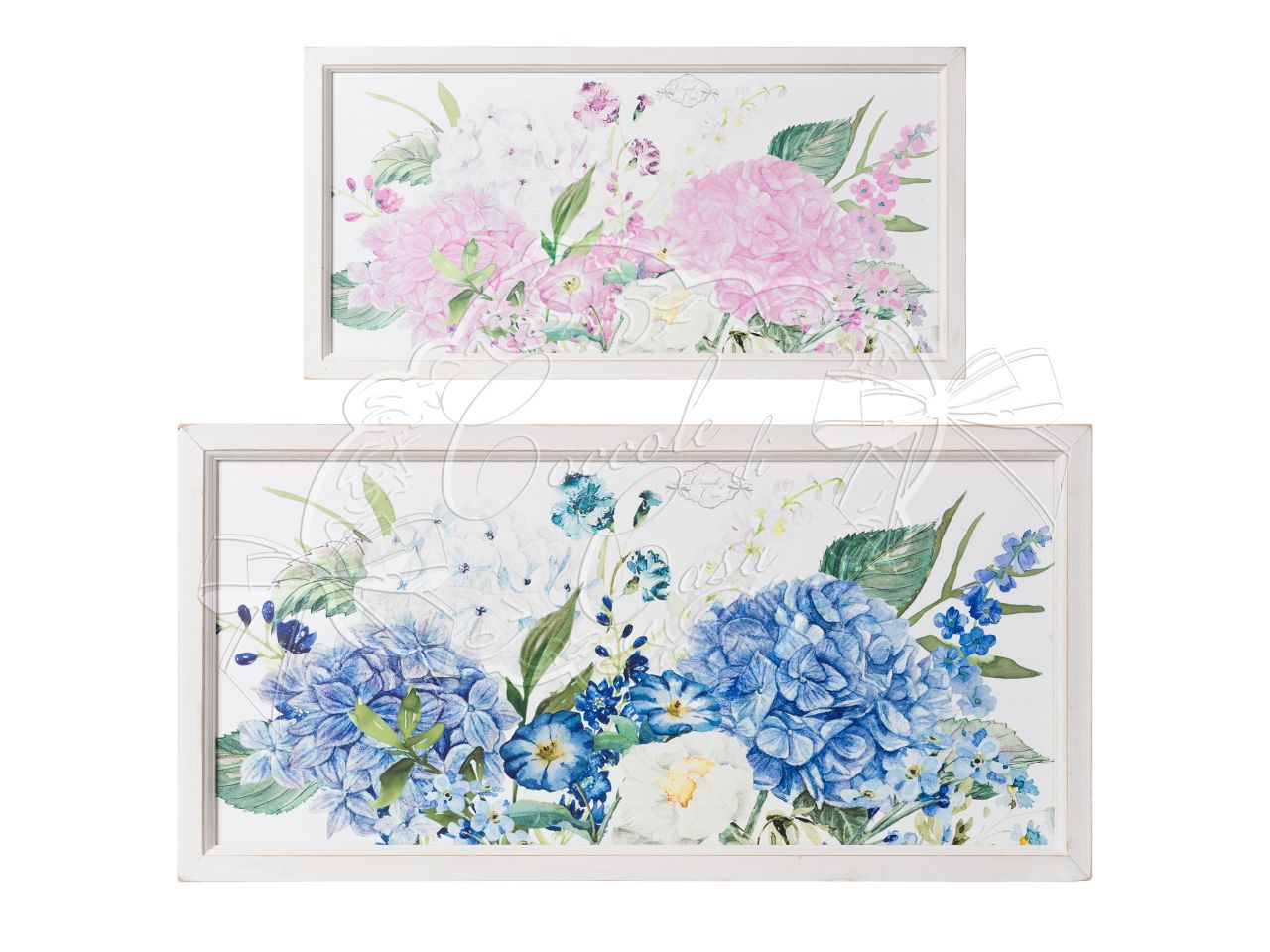 Quadro ortensie cornice bianca 40x80cm in 2 assortimenti