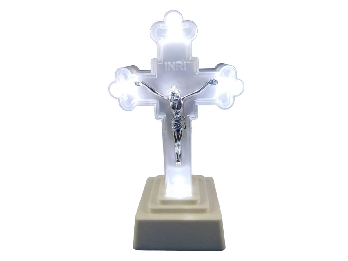 Croce bianca luminosa a led a batterie , h.18x7x8cm