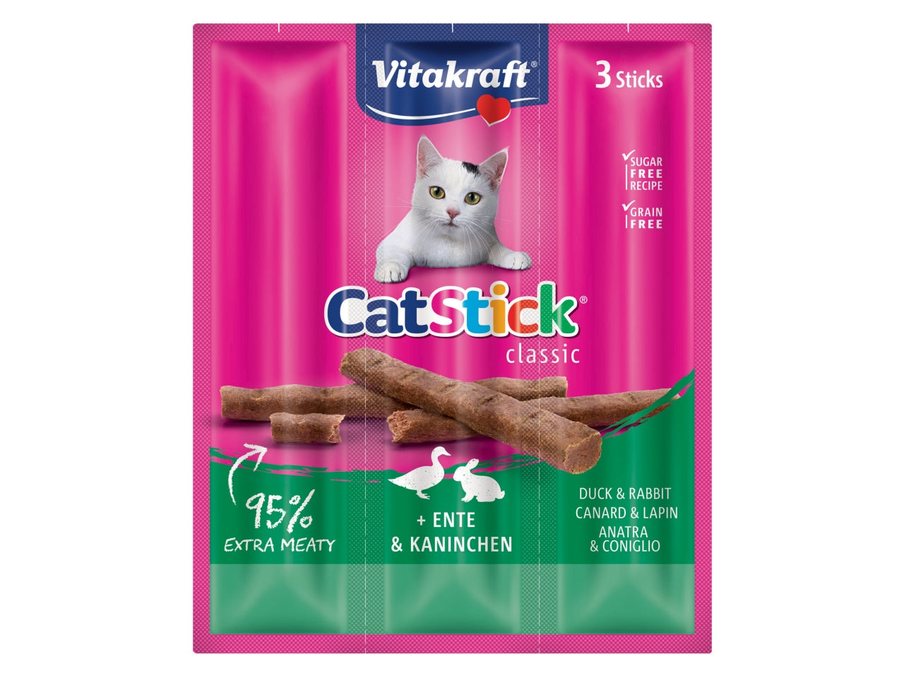 Cat-stick mini anatra e coniglio confezione da 3 stick 18gr snacks per gatti