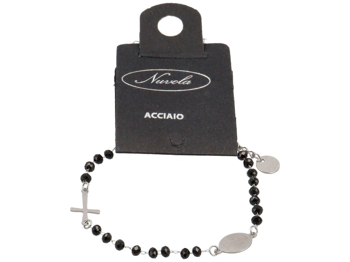 Bracciale rosario in acciaio chiuso con sfere nere