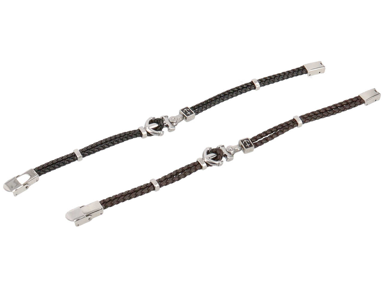 Bracciale con  2 trecce p.u. ancora quadrata