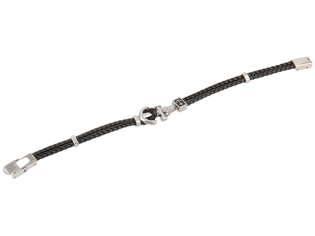 Bracciale con  2 trecce p.u. ancora quadrata