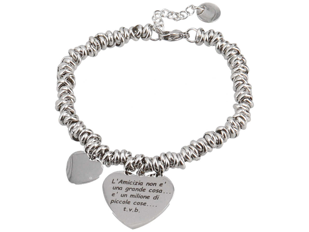 Bracciale in acciaio ad anelli con ciondolo cuore l'amicizia