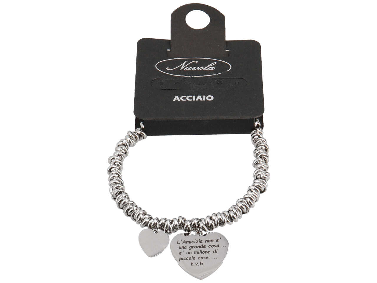 Bracciale in acciaio ad anelli con ciondolo cuore l'amicizia