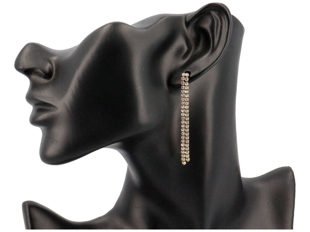 Orecchino in acciaio con 2 fili con strass colore oro