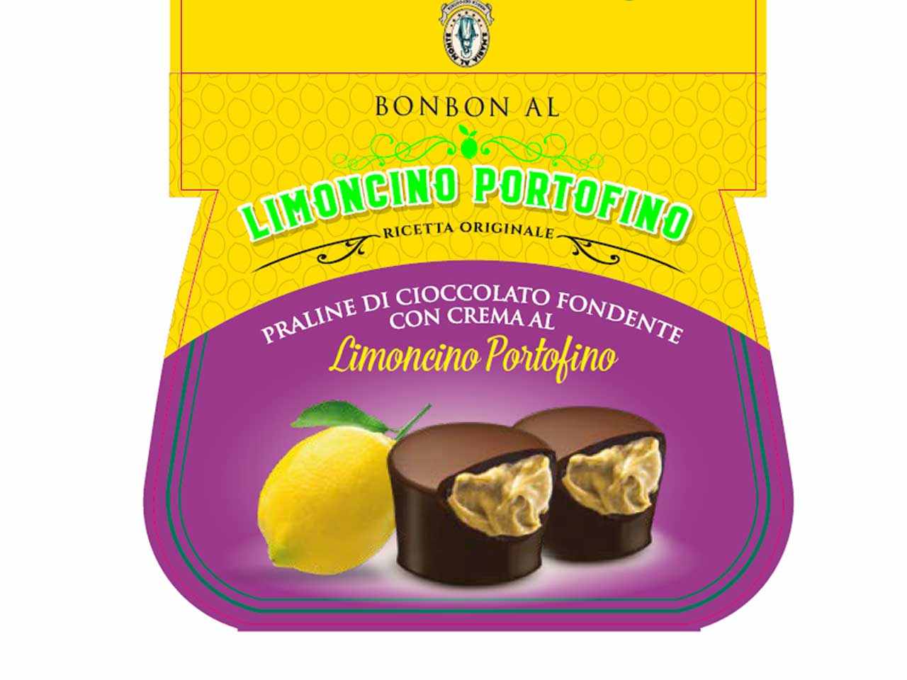 Limoncino portofino praline di cioccolato fondente con crema al limoncello in busta da 200gr.
