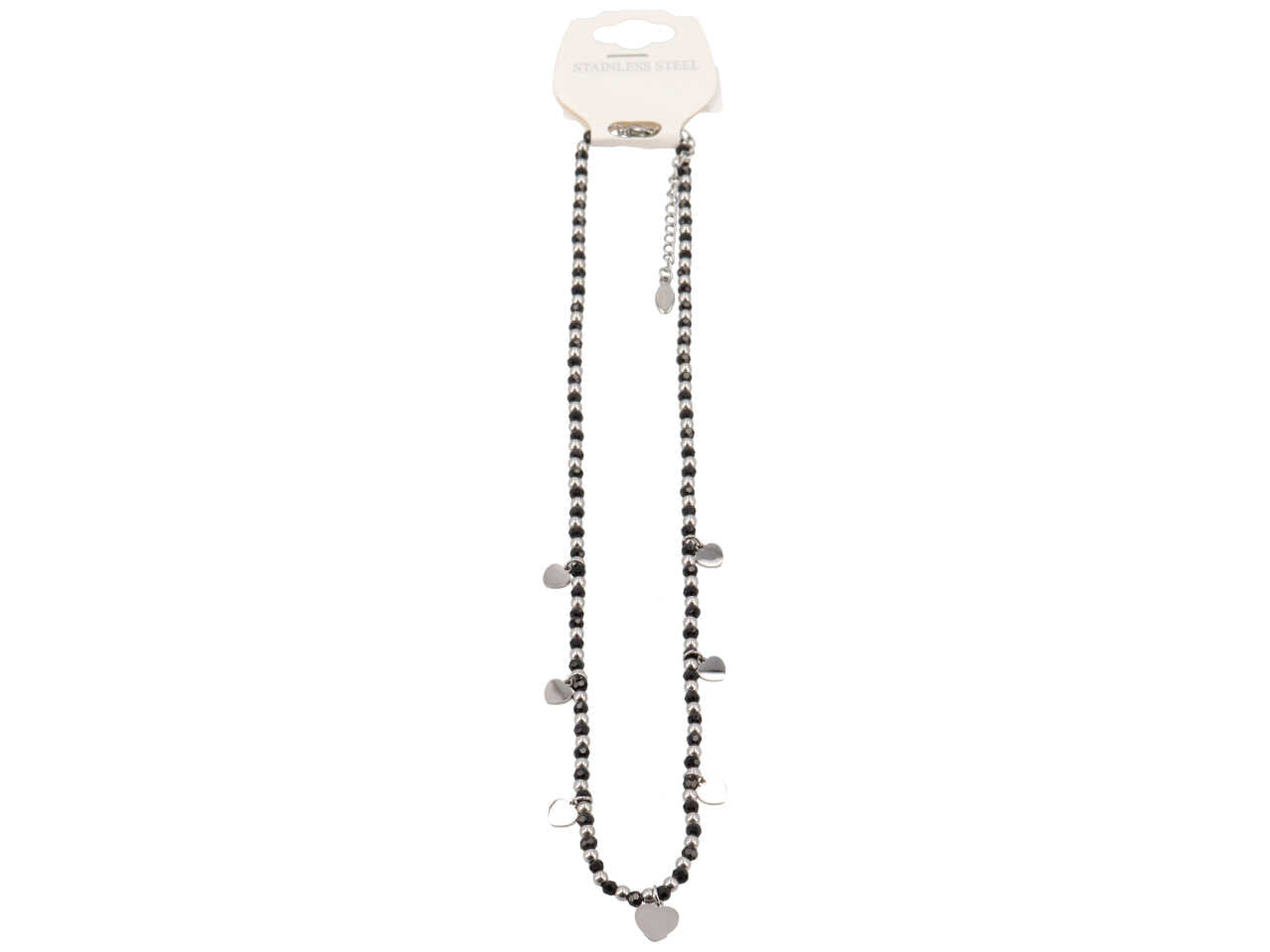 Collana con cristalli tondi e cuoricini argentati