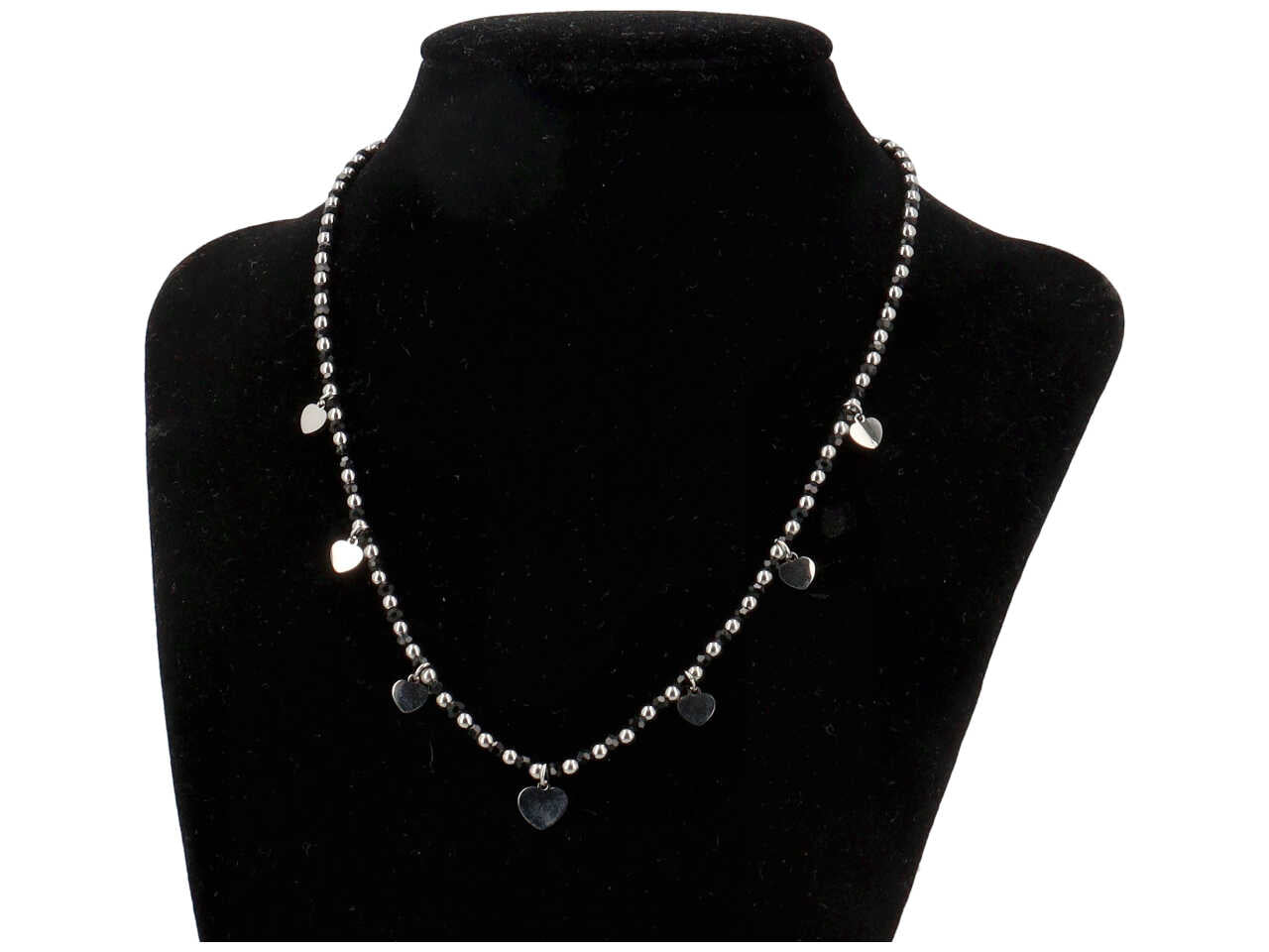 Collana con cristalli tondi e cuoricini argentati