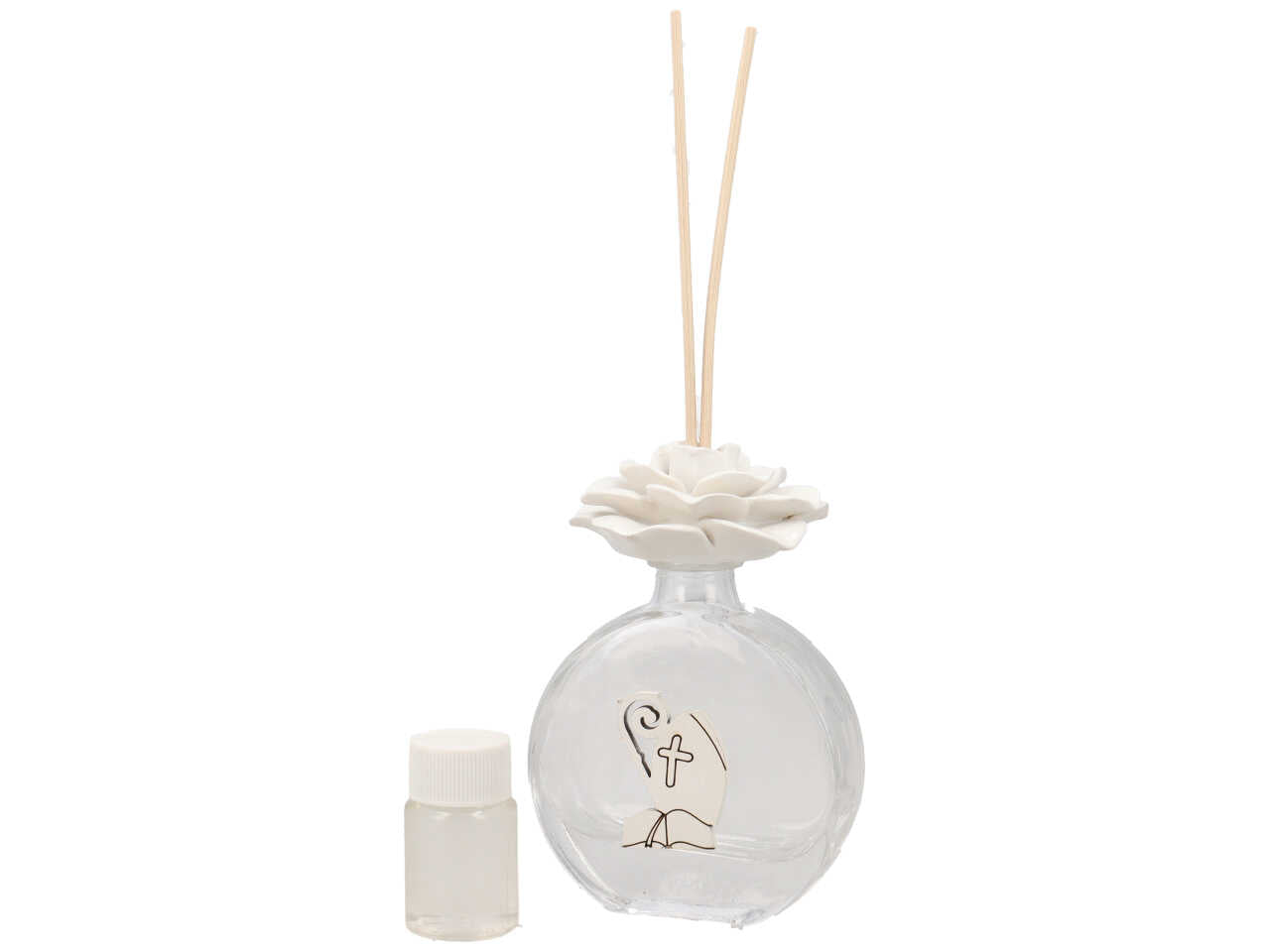 Profumatore bottiglia cresima con rosa bianca