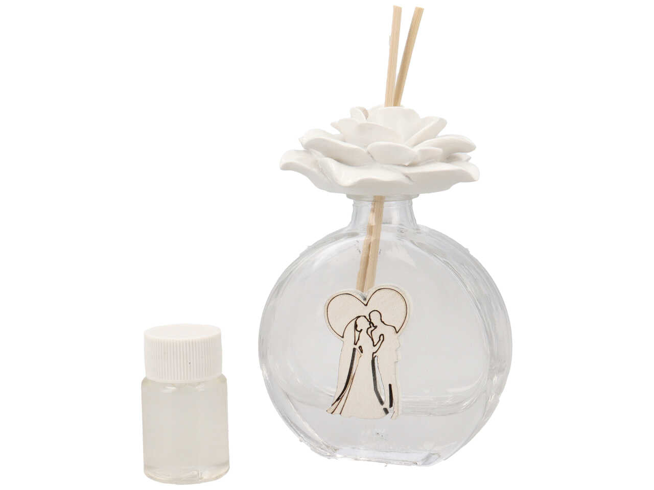 Profumatore bottiglia sposi con rosa sabbia